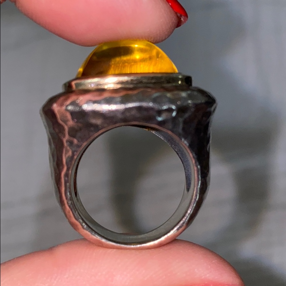 DY HAMMERED ALBION RING WITH CITRINE & 18K GOLD